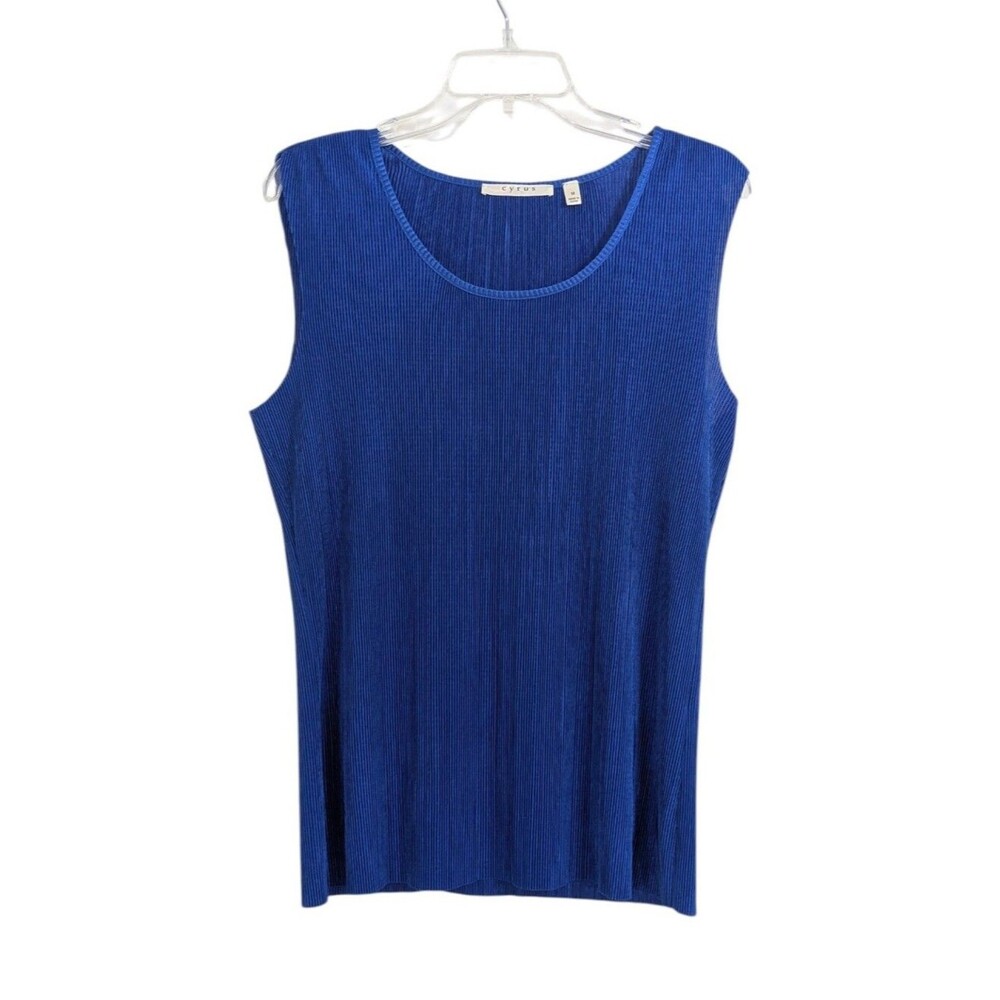 NEW Cyrus Solid Blue Stretchy Crinkle Sleeveless Blouse - Size Medium Womens M